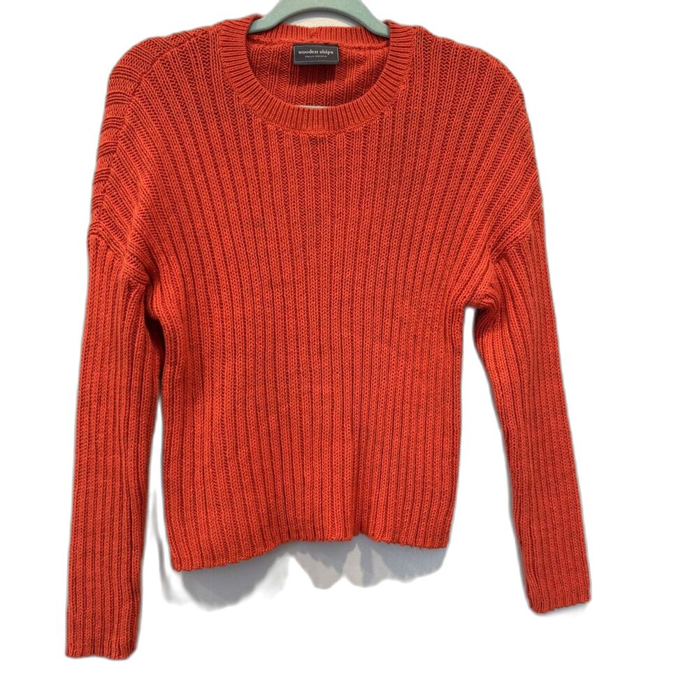 Wooden Ships Sweater Cotton Ribbed Crewneck Cozy Burnt Orange Red Women sz Small